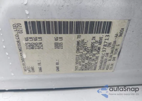 2020 Nissan Maxima Sr Xtronic Cvt z USA, uszkodzony, nr VIN 1N4AA6EV4LC378713